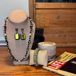 Bracelet, Lampwork Glass Bead Necklace, Acrylic Earrings (3 pc set)